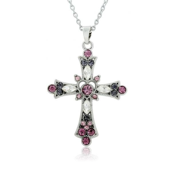 Crystal Rhinestone Cross Shaped Pendant Chain Necklace