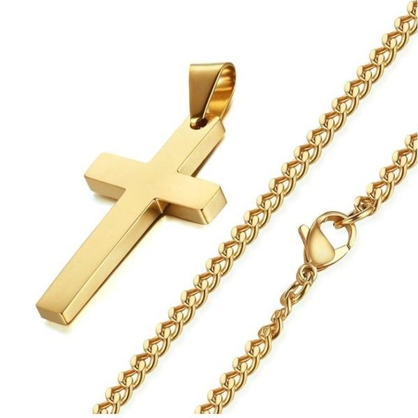 Stainless Steel Silver Plated Cross Pendant Necklace