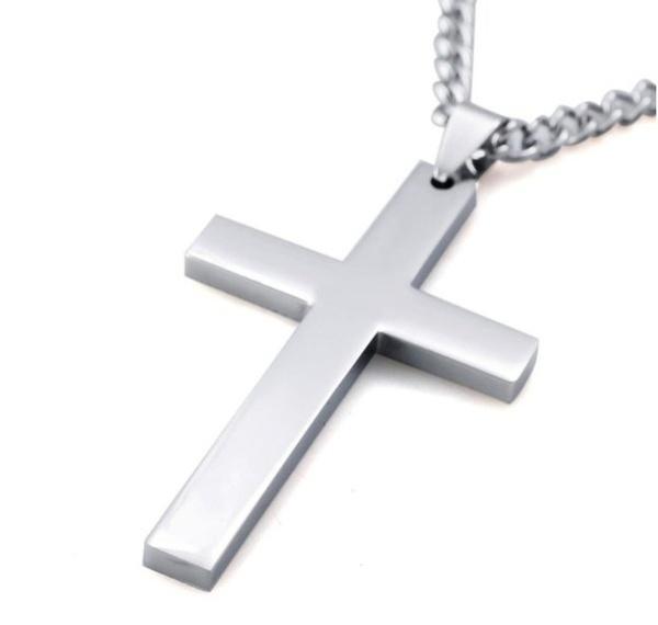 Stainless Steel Silver Plated Cross Pendant Necklace