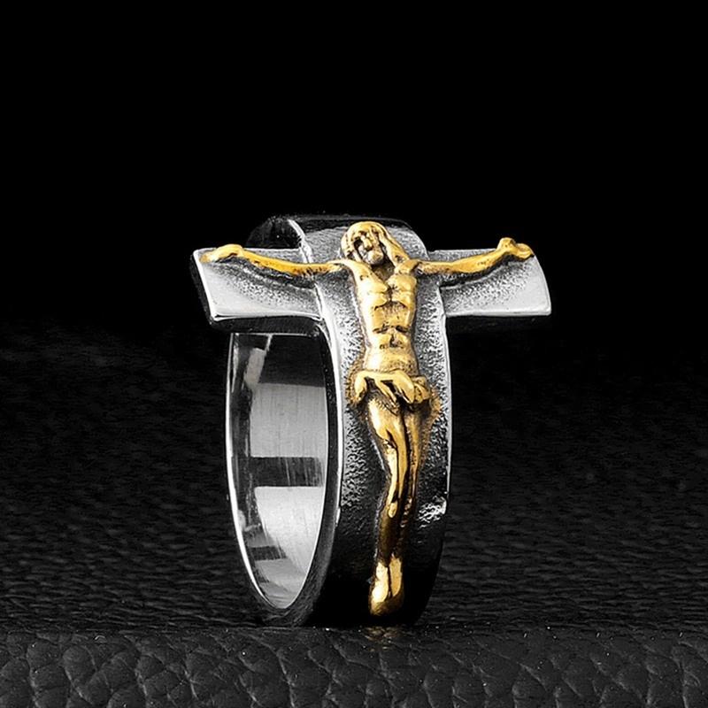 Steel Vintage Cross Ring