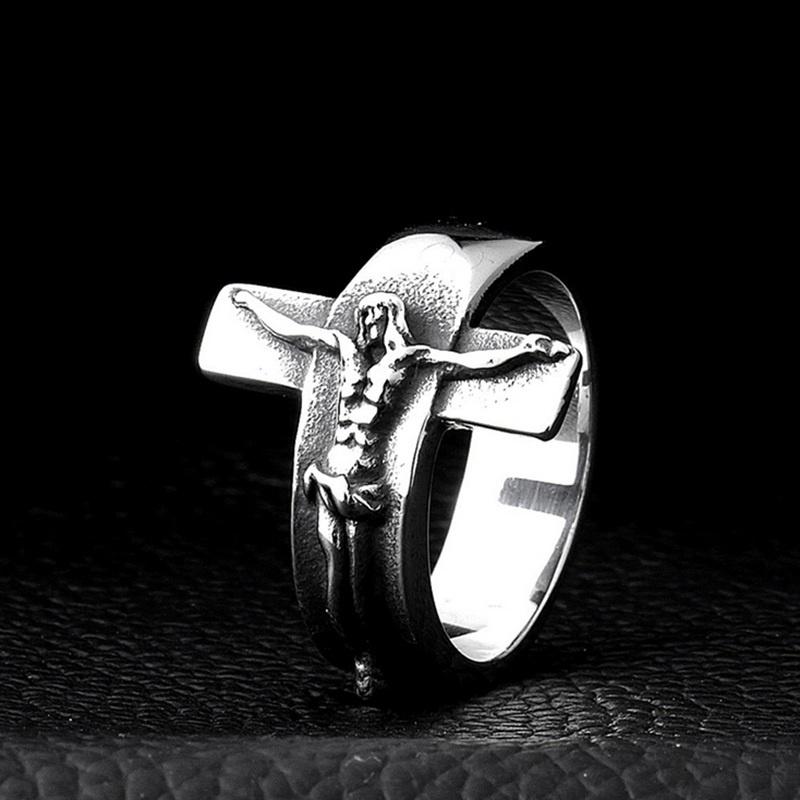 Steel Vintage Cross Ring