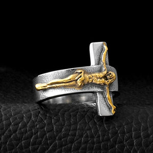 Steel Vintage Cross Ring