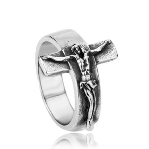 Steel Vintage Cross Ring