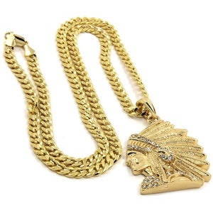 Men's Gold Plated Cz Indian Head Face