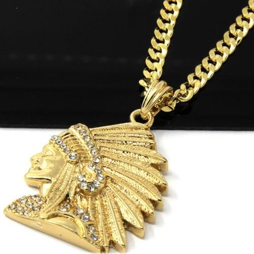 Men's Gold Plated Cz Indian Head Face