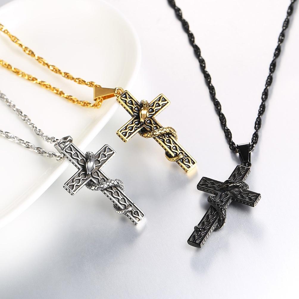 Gothic Snake Cross Pendant Cool Christian Gift