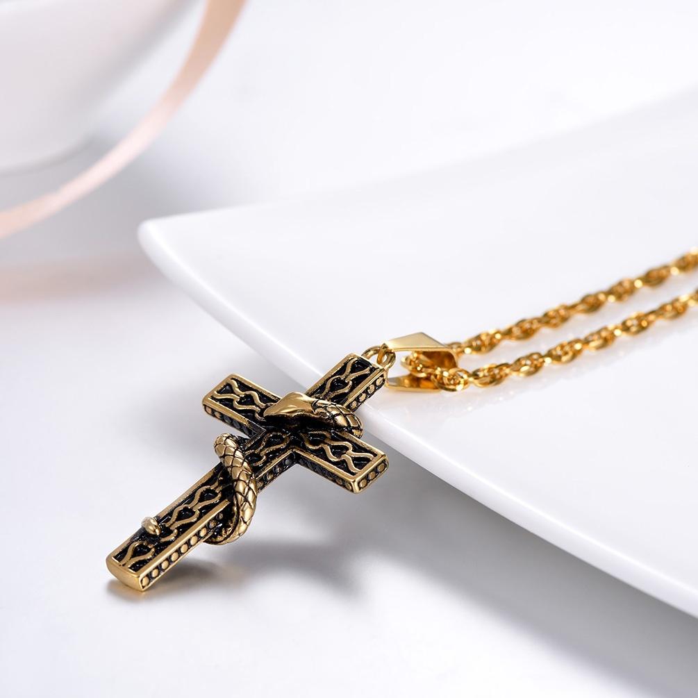 Gothic Snake Cross Pendant Cool Christian Gift