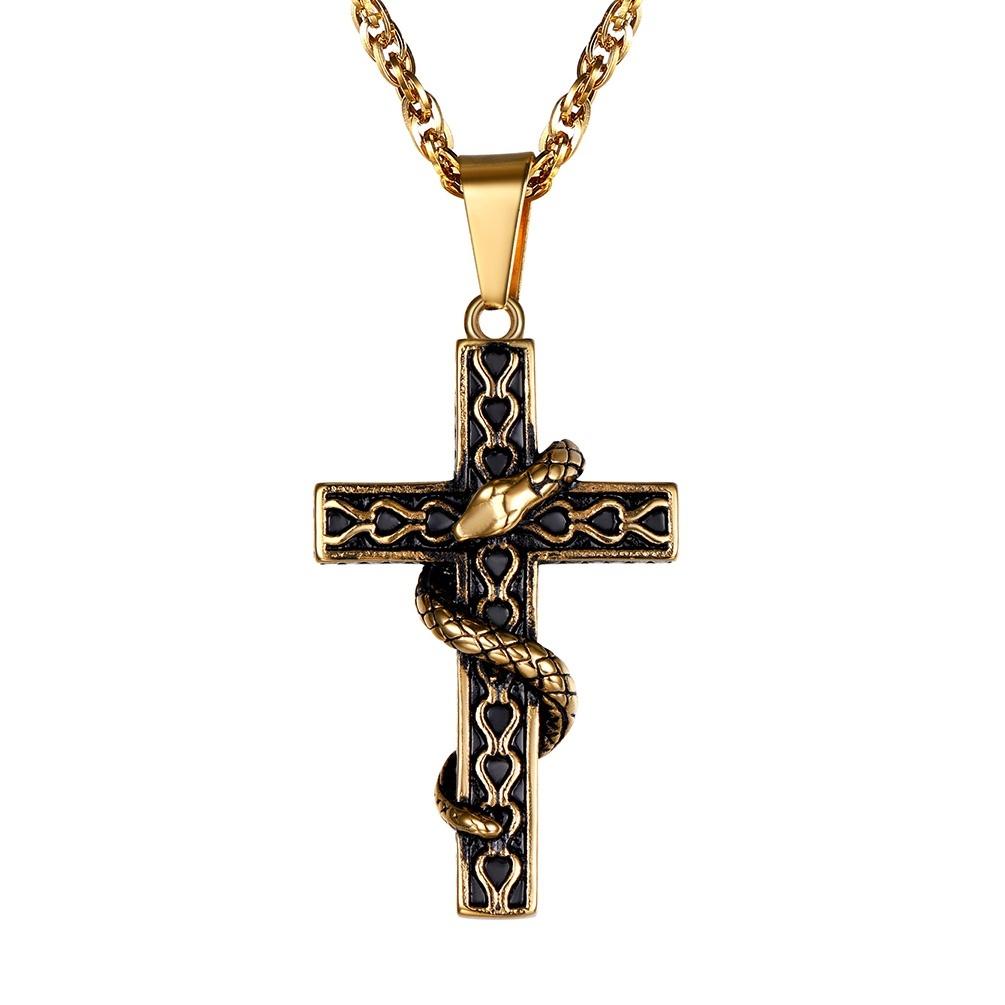 Gothic Snake Cross Pendant Cool Christian Gift