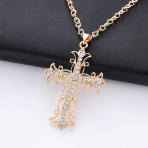 Cross Necklace crystal diamond gold christ Sweater chain