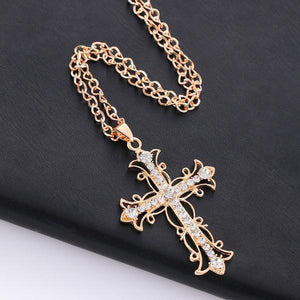 Cross Necklace crystal diamond gold christ Sweater chain