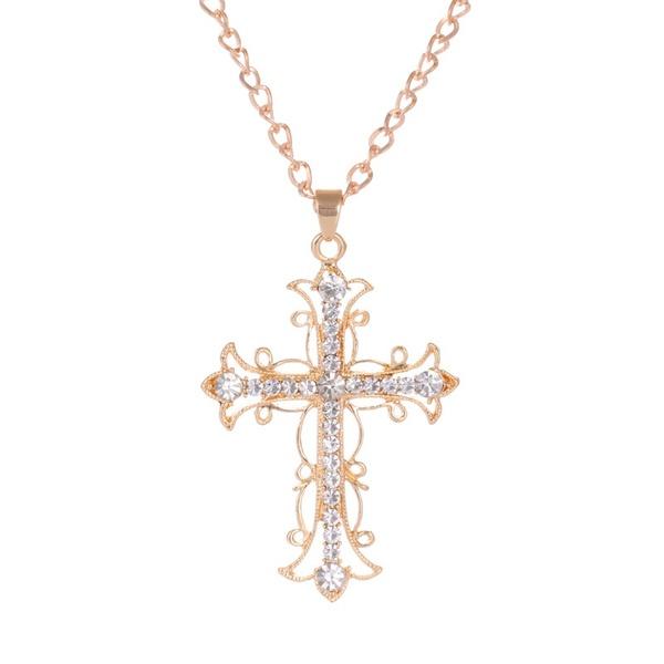 Cross Necklace crystal diamond gold christ Sweater chain