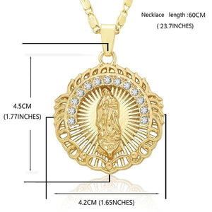 Virgin Mary Necklace 18k Gold Blessed Miraculous Round Medal