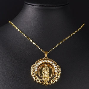 Virgin Mary Necklace 18k Gold Blessed Miraculous Round Medal