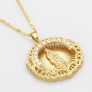 Virgin Mary Necklace 18k Gold Blessed Miraculous Round Medal