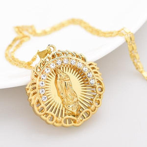 Virgin Mary Necklace 18k Gold Blessed Miraculous Round Medal