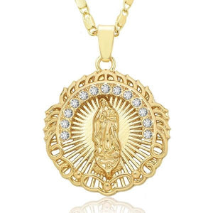 Virgin Mary Necklace 18k Gold Blessed Miraculous Round Medal