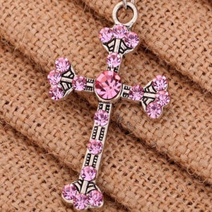 Pink crystal diamond gold Christ Sweater chain