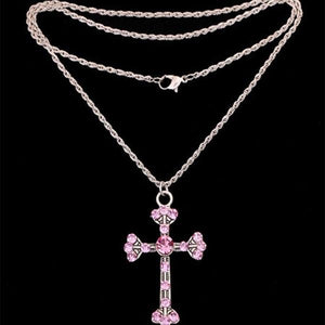 Pink crystal diamond gold Christ Sweater chain