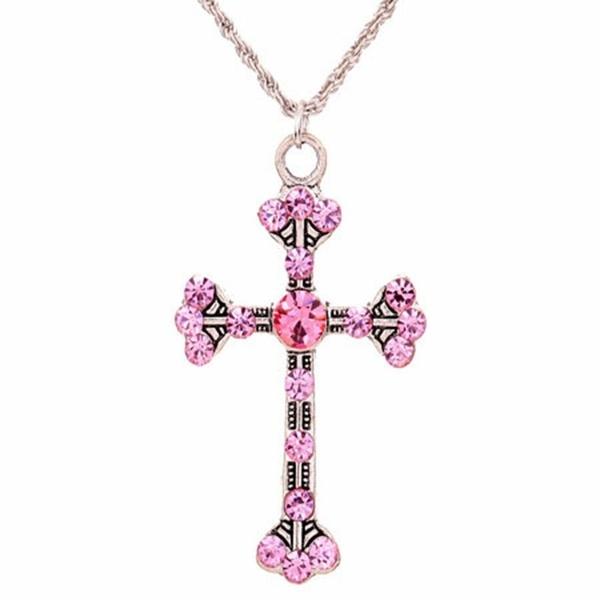 Pink crystal diamond gold Christ Sweater chain