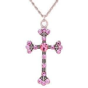 Pink crystal diamond gold Christ Sweater chain