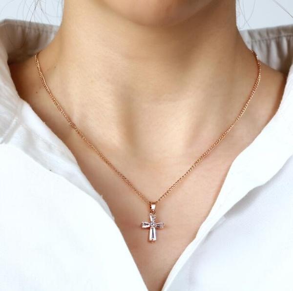 Small Crystal Cross Pendant Necklace