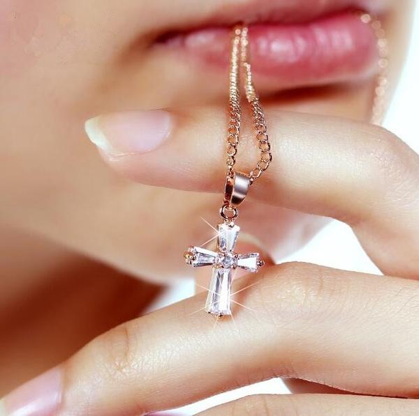 Small Crystal Cross Pendant Necklace