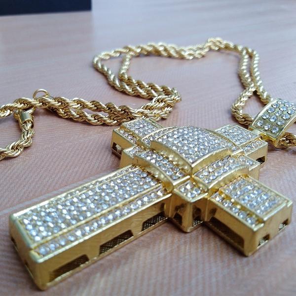 Hip Hop 18k Gold Cross Pendant Necklace