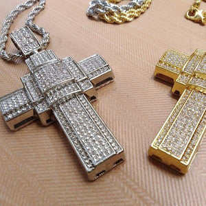 Hip Hop 18k Gold Cross Pendant Necklace