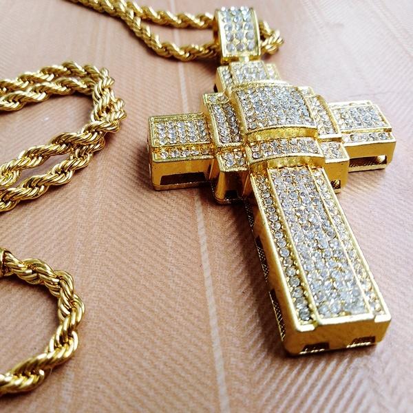 Hip Hop 18k Gold Cross Pendant Necklace