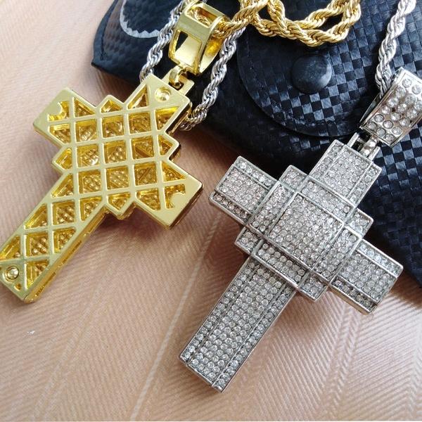 Hip Hop 18k Gold Cross Pendant Necklace