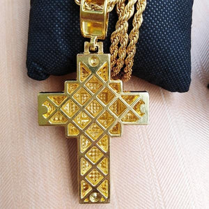 Hip Hop 18k Gold Cross Pendant Necklace