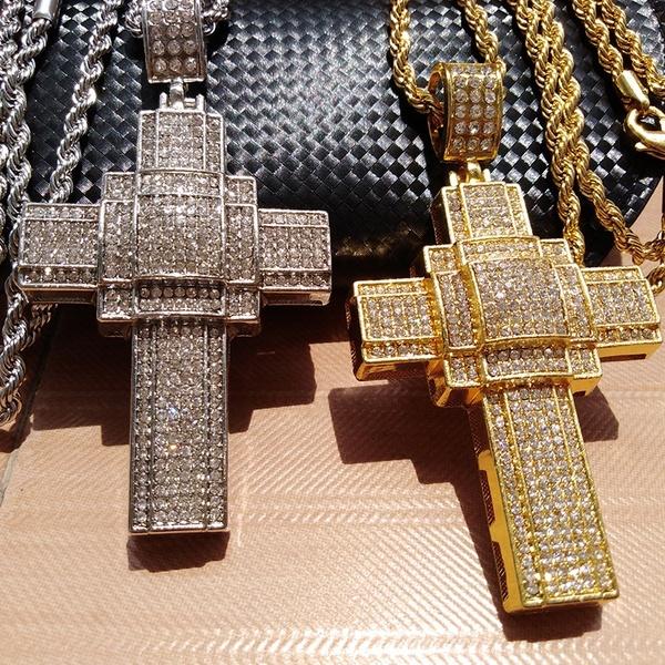 Hip Hop 18k Gold Cross Pendant Necklace