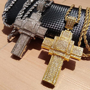 Hip Hop 18k Gold Cross Pendant Necklace