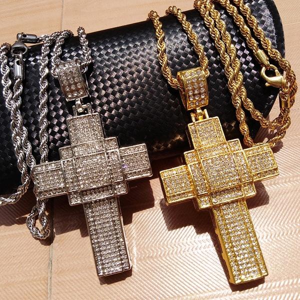 Hip Hop 18k Gold Cross Pendant Necklace