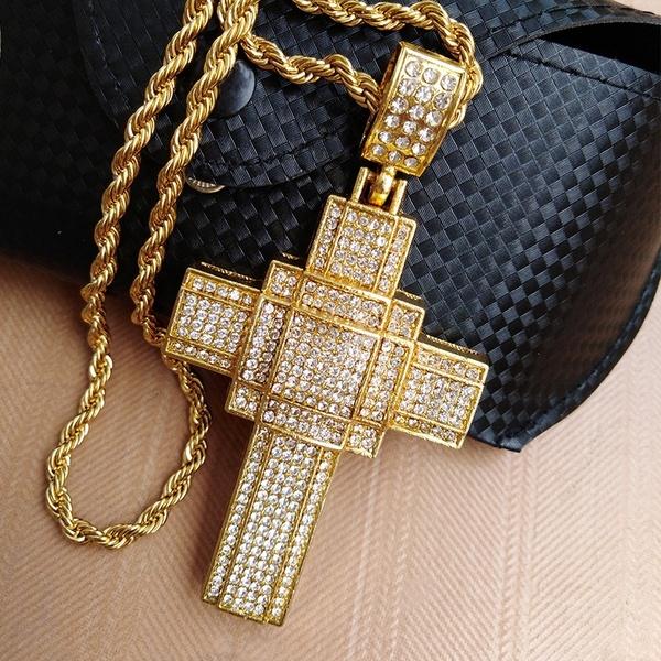 Hip Hop 18k Gold Cross Pendant Necklace