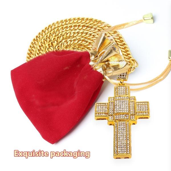 Hip Hop 18k Gold Cross Pendant Necklace