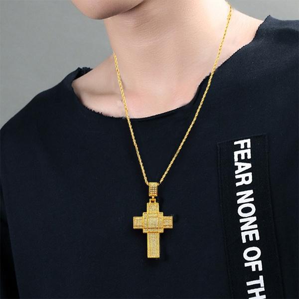 Hip Hop 18k Gold Cross Pendant Necklace