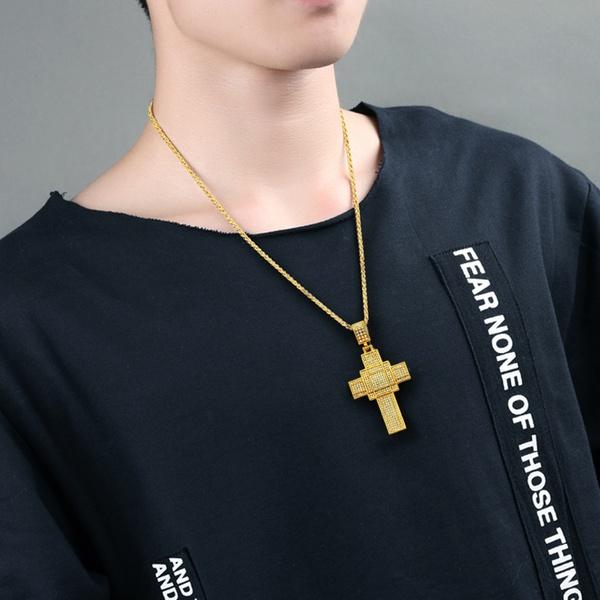 Hip Hop 18k Gold Cross Pendant Necklace