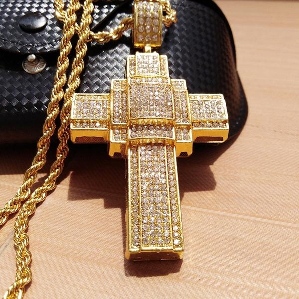 Hip Hop 18k Gold Cross Pendant Necklace