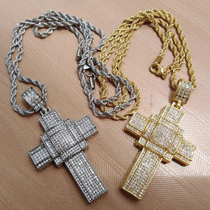 Hip Hop 18k Gold Cross Pendant Necklace