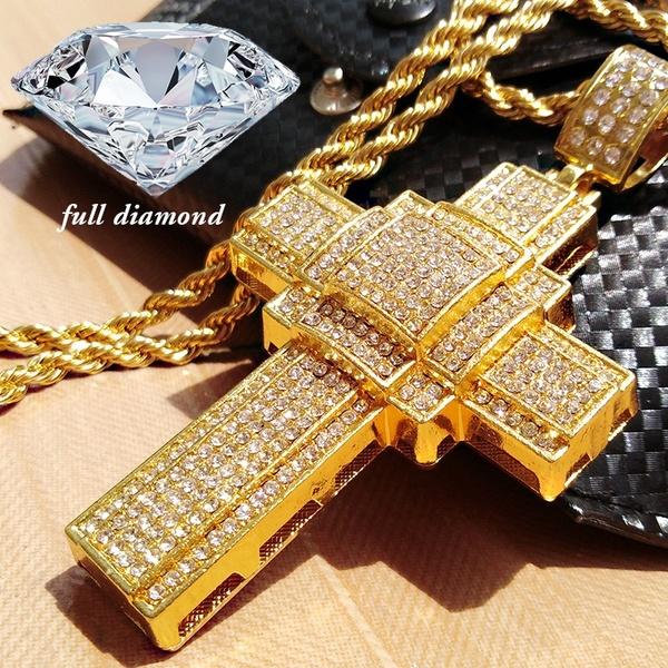 Hip Hop 18k Gold Cross Pendant Necklace