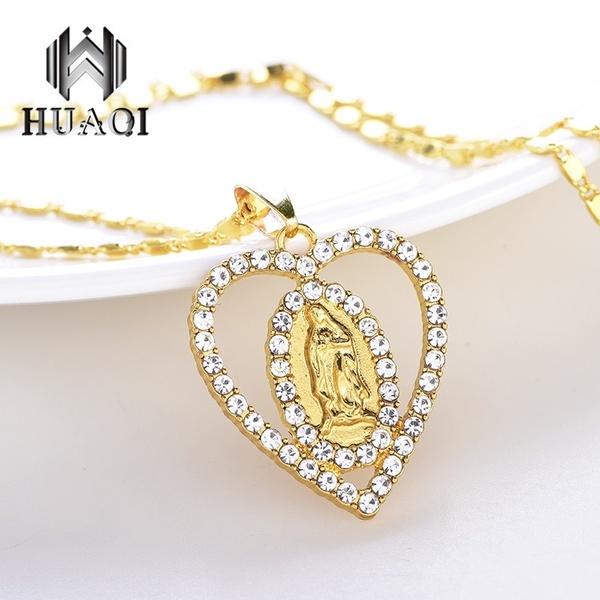 Virgin Mary Heart Pendant Necklace Prayer