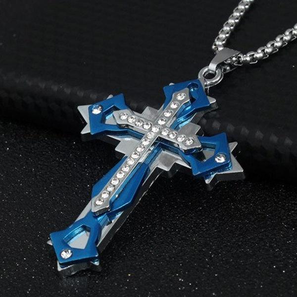 Zirconia Pendant Gold Multi-layered Cross Necklace