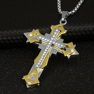 Zirconia Pendant Gold Multi-layered Cross Necklace