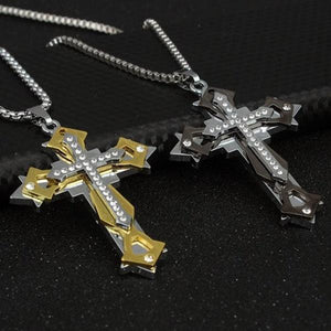 Zirconia Pendant Gold Multi-layered Cross Necklace