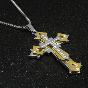 Zirconia Pendant Gold Multi-layered Cross Necklace