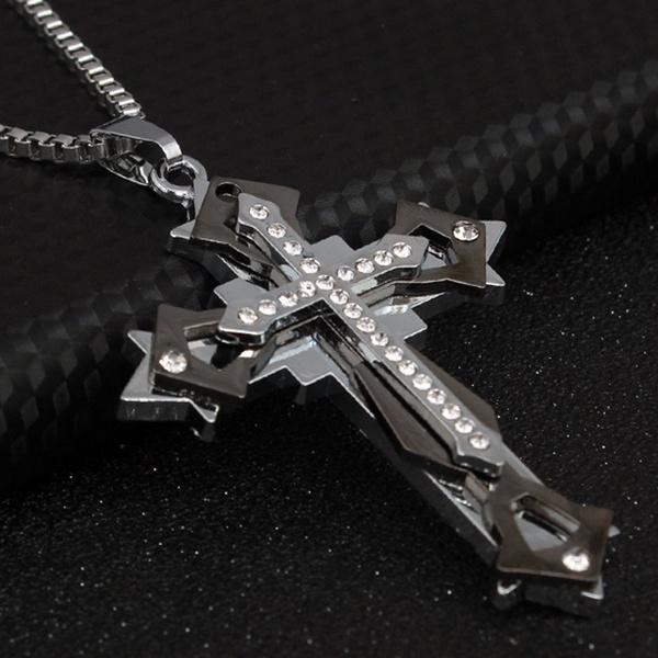 Zirconia Pendant Gold Multi-layered Cross Necklace