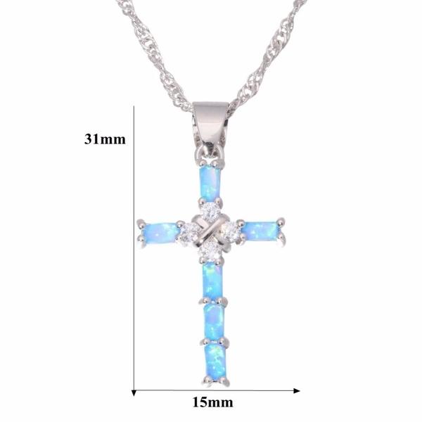 Luxury 925 Sterling Silver Blue Opal Cross Pendant