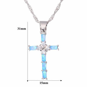 Luxury 925 Sterling Silver Blue Opal Cross Pendant