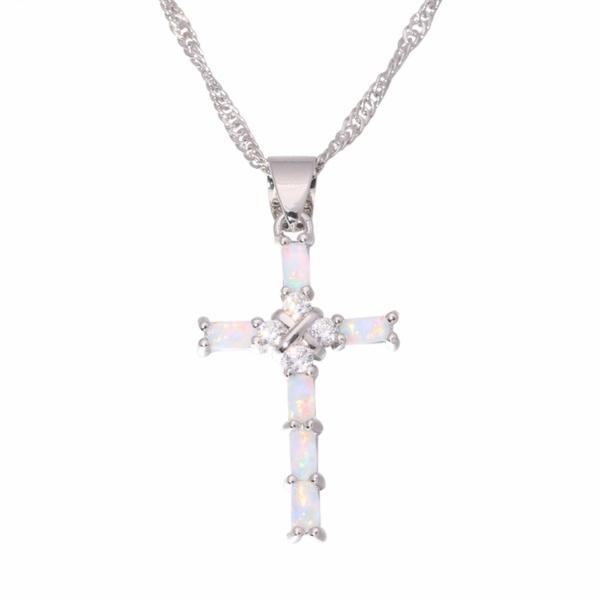 Luxury 925 Sterling Silver Blue Opal Cross Pendant